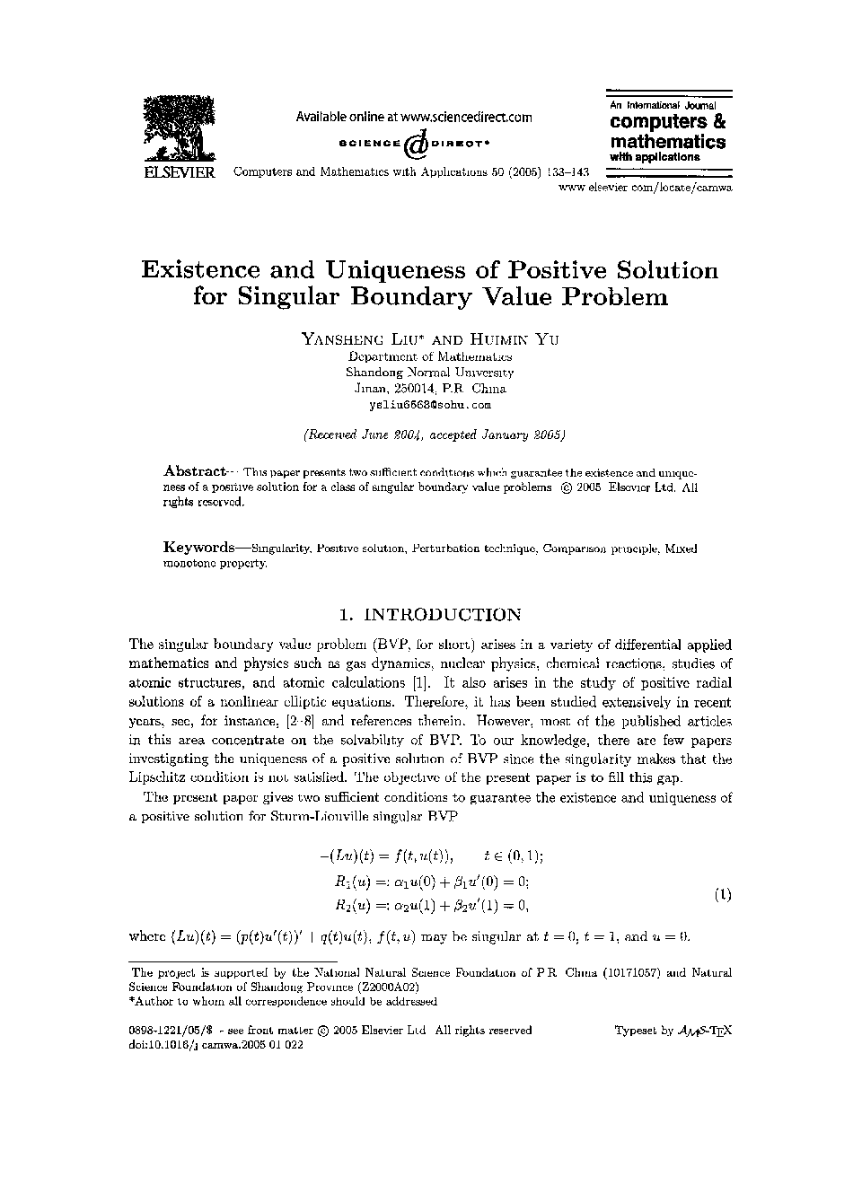 Existence and uniqueness of positive solution for singular boundary value problem