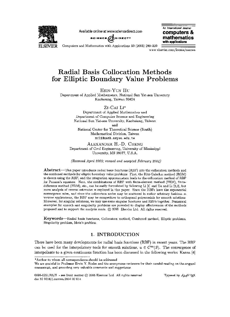 Radial basis collocation methods for elliptic boundary value problems