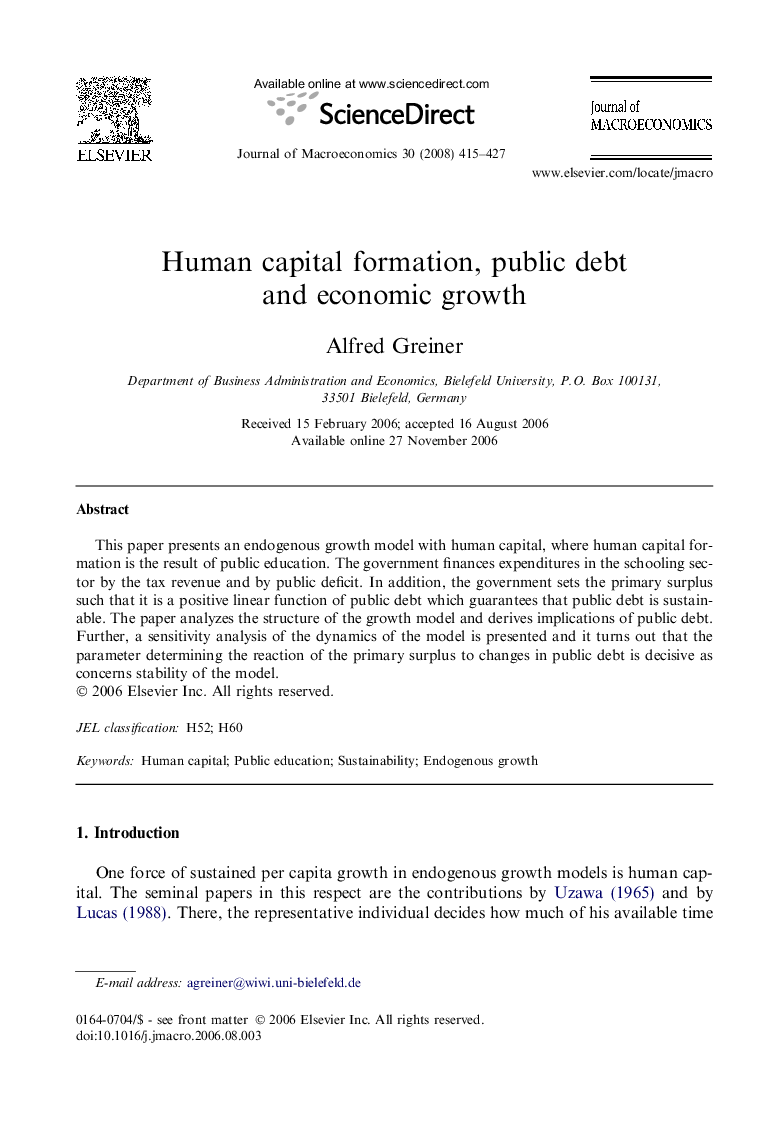 Human capital formation, public debt and economic growth