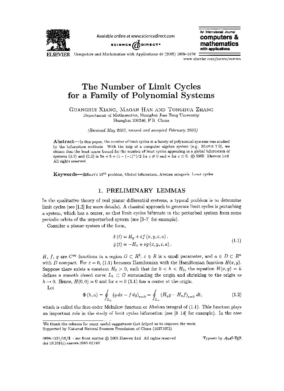 The number of limit cycles for a family of polynomial systems