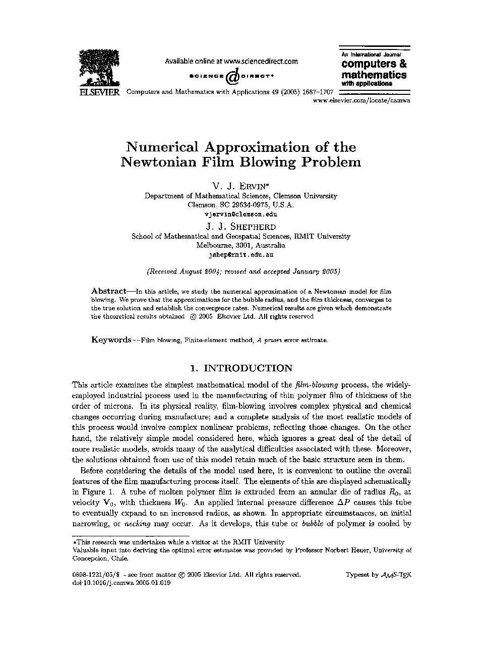 Numerical approximation of the Newtonian film blowing problem