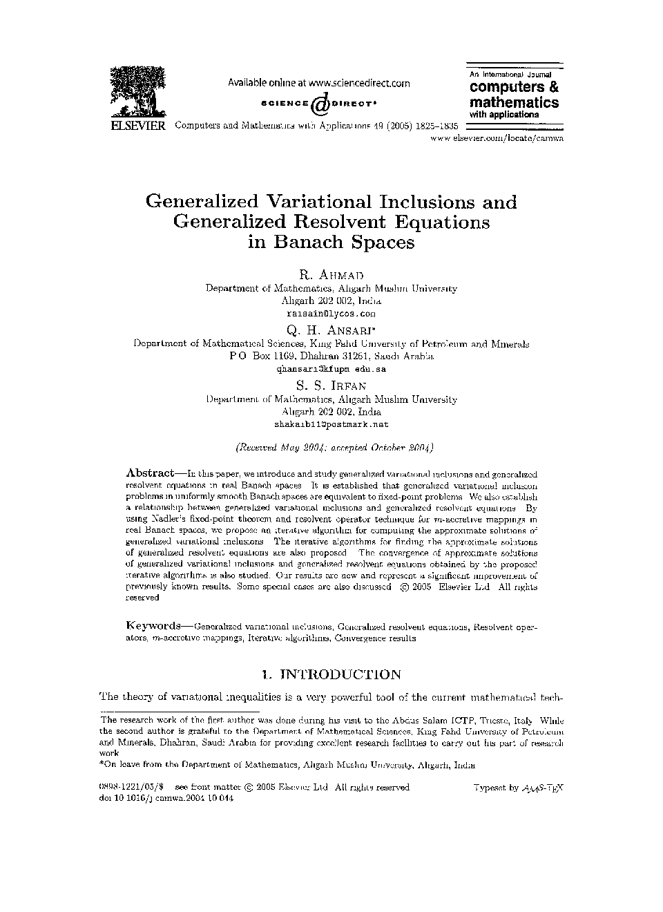 Generalized variational inclusions and generalized resolvent equations in banach spaces