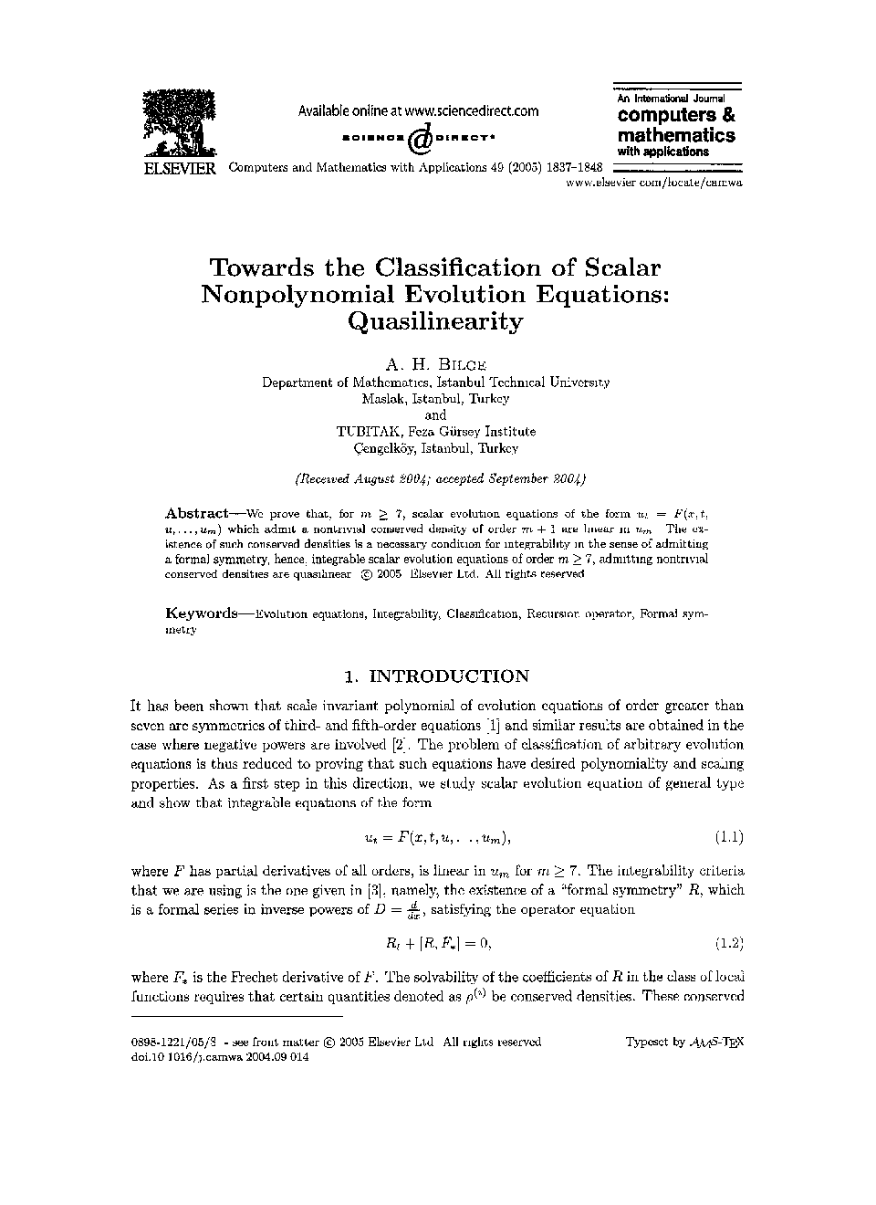 Towards the classification of scalar nonpolynomial evolution equations: Quasilinearity