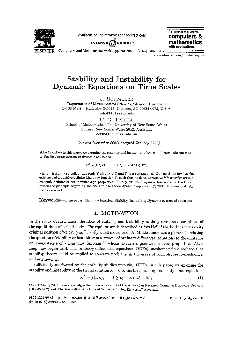 Stability and instability for dynamic equations on time scales