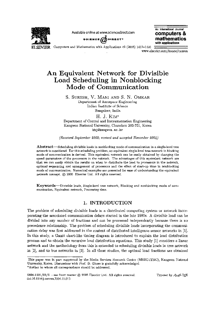 An equivalent network for divisible load scheduling in nonblocking mode of communication