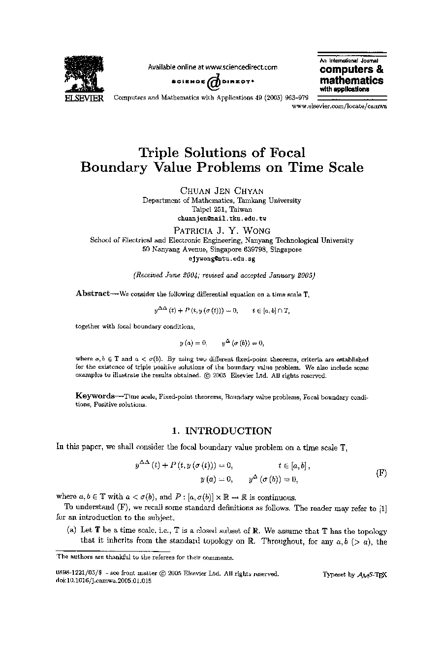 Triple solutions of focal boundary value problems on time scale