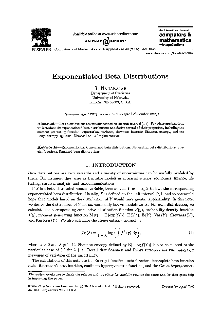 Exponentiated beta distributions