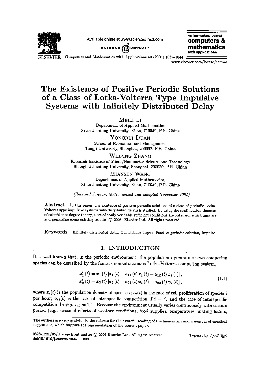 The existence of positive periodic solutions of a class of lotka-volterra type impulsive systems with infinitely distributed delay