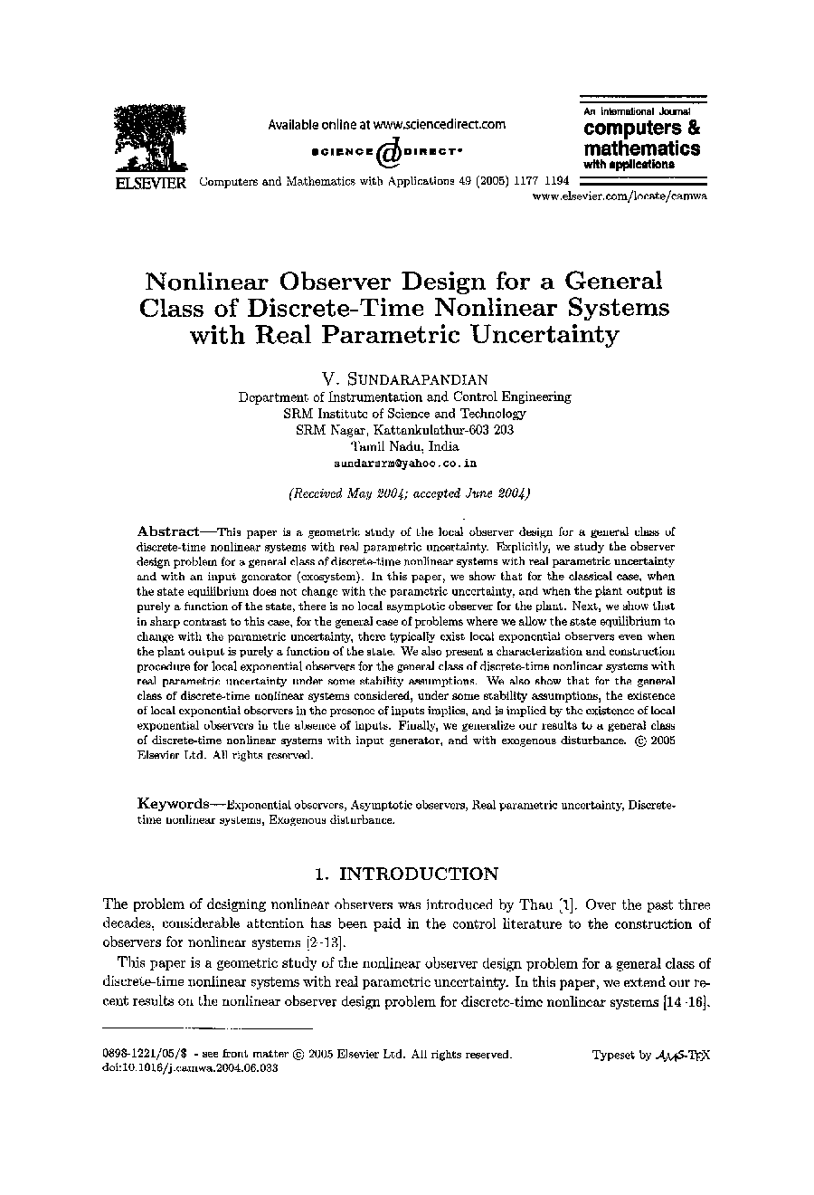 Nonlinear observer design for a general class of discrete-time nonlinear systems with real parametric uncertainty