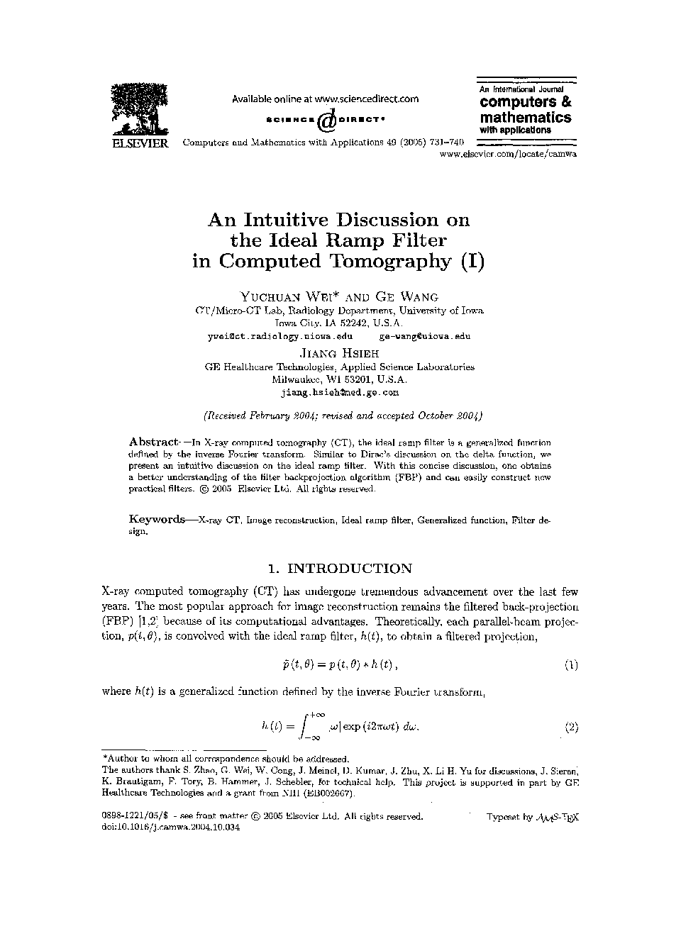 An intuitive discussion on the ideal ramp filter in computed tomography (I)