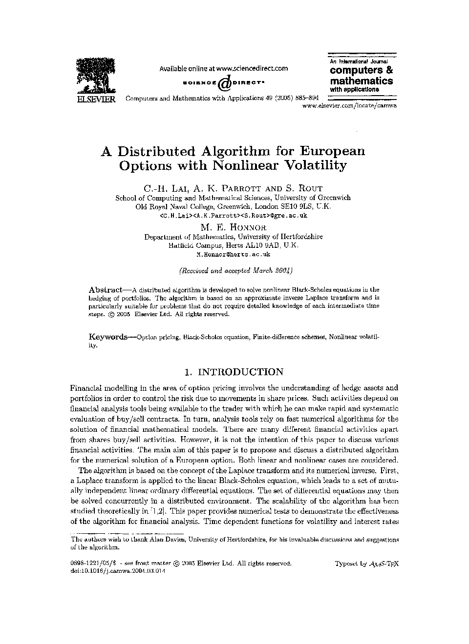 A distributed algorithm for European options with nonlinear volatility