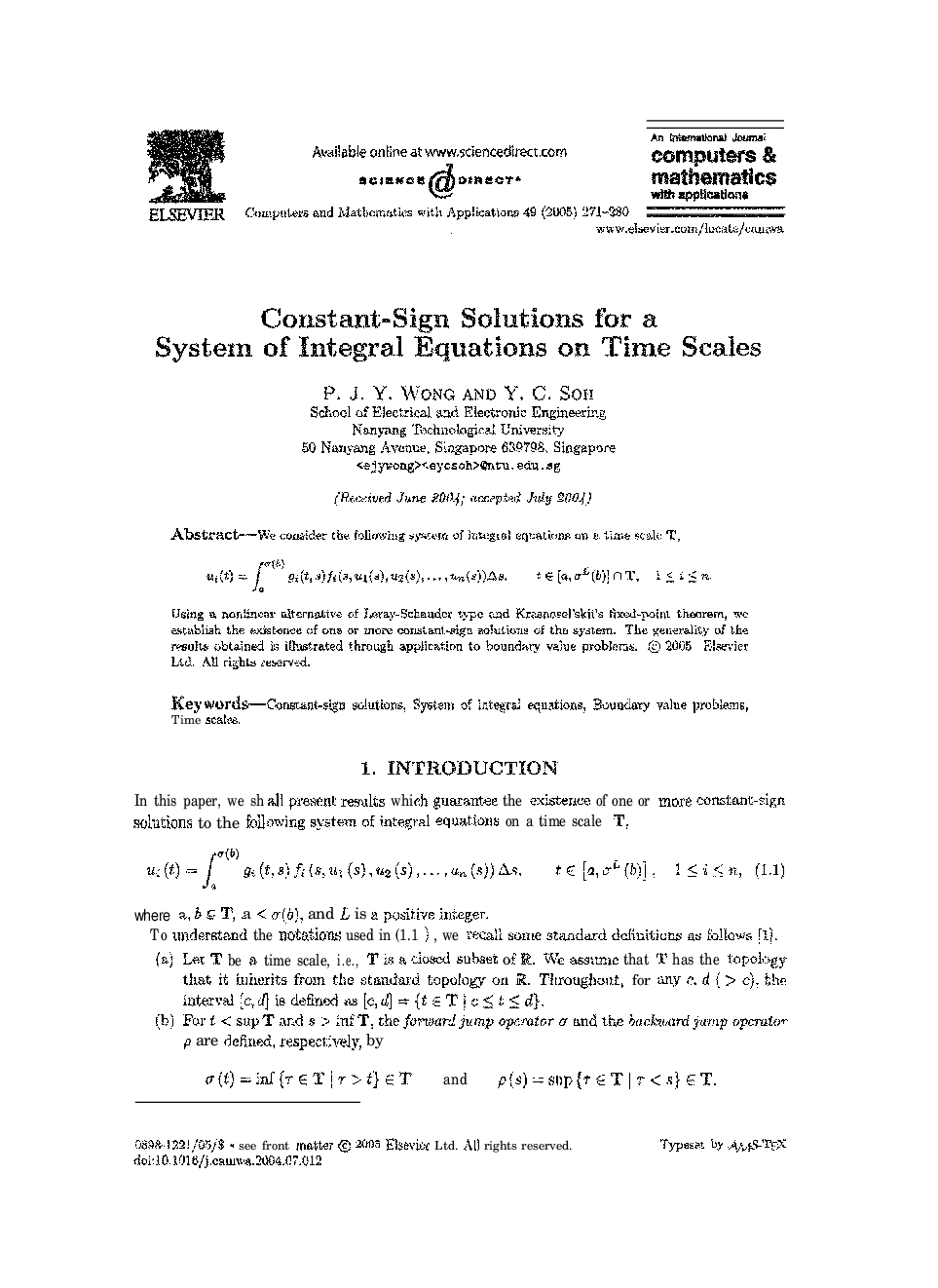 Constant-sign solutions for a system of integral equations on time scales