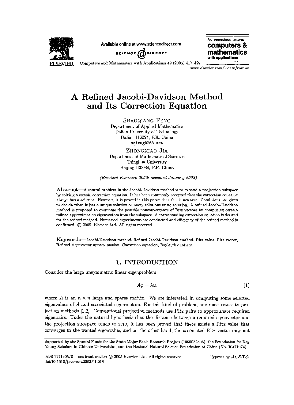 A refined jacobi-davidson method and its correction equation