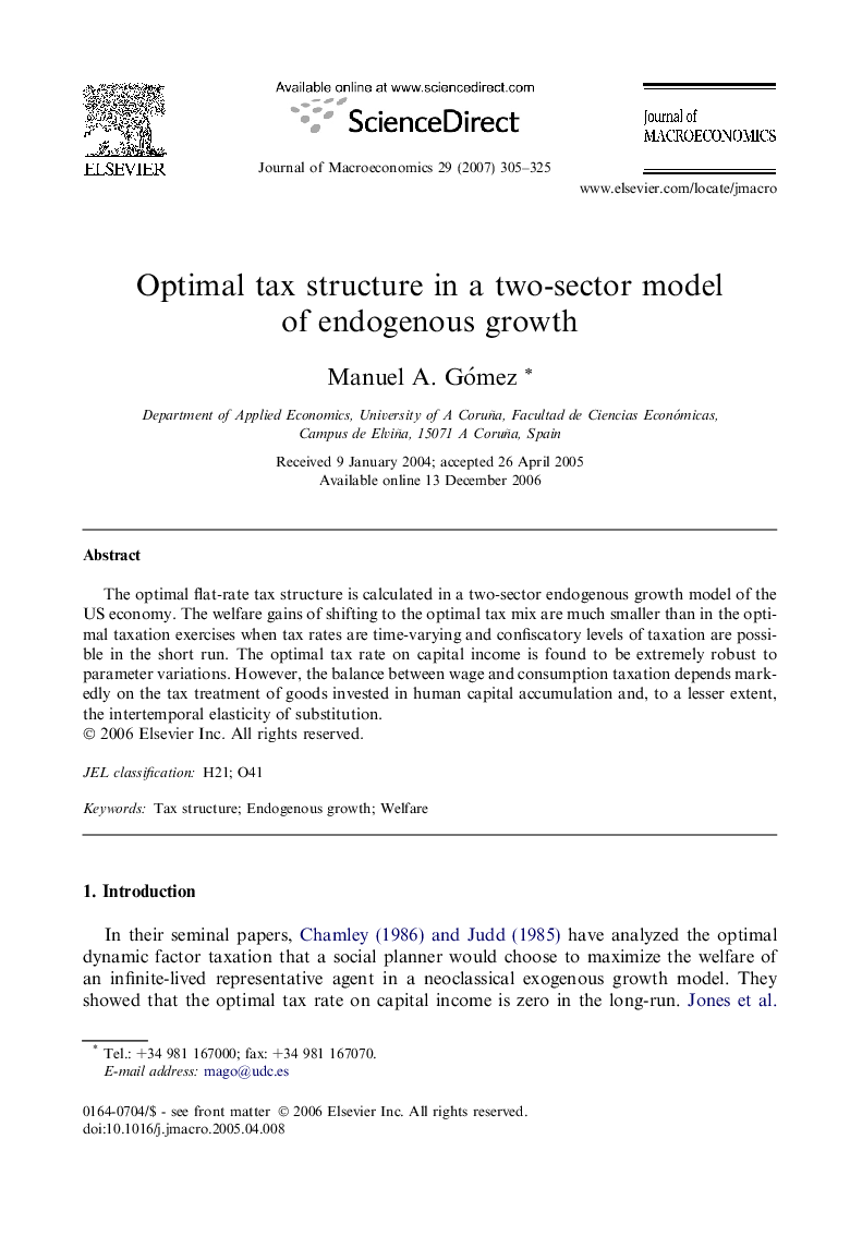 Optimal tax structure in a two-sector model of endogenous growth