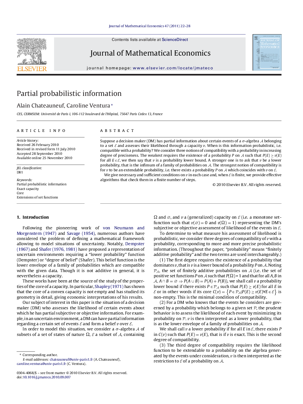 عکس صفحه اول مقاله: Partial probabilistic information Partial probabilistic information