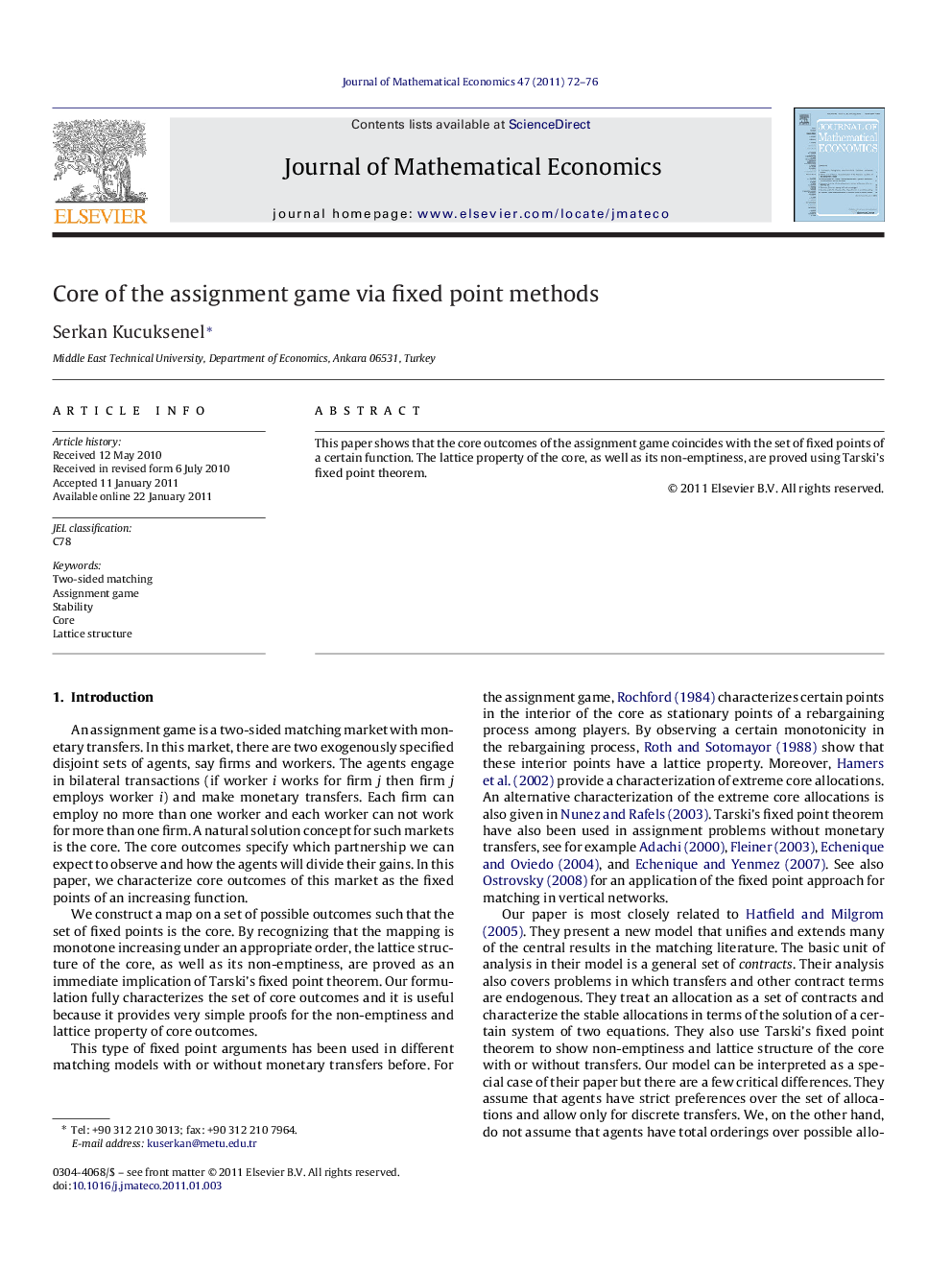 Core of the assignment game via fixed point methods