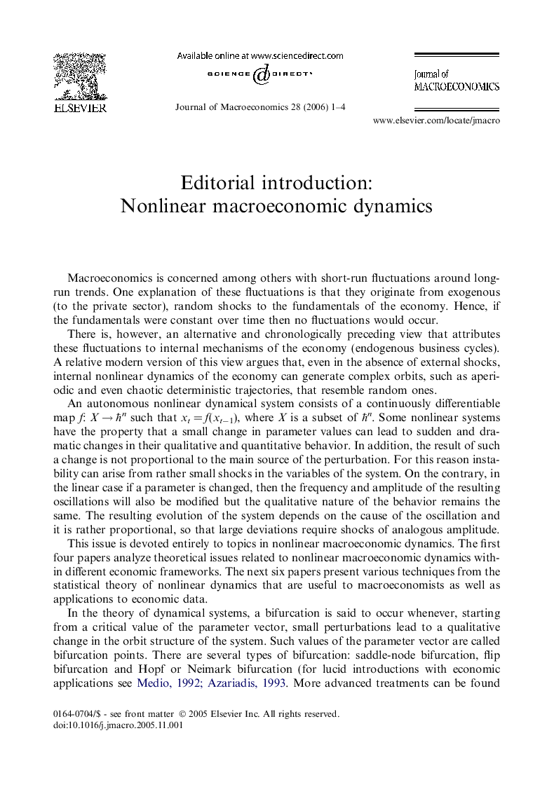 Editorial introduction: Nonlinear macroeconomic dynamics