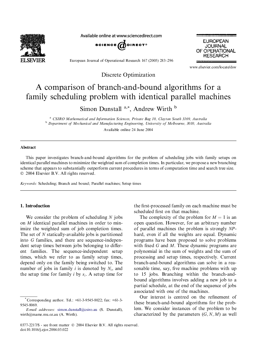 A comparison of branch-and-bound algorithms for a family scheduling problem with identical parallel machines