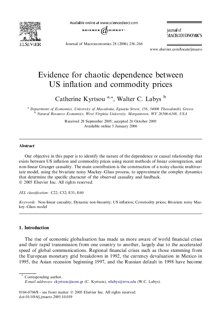 Evidence for chaotic dependence between US inflation and commodity prices