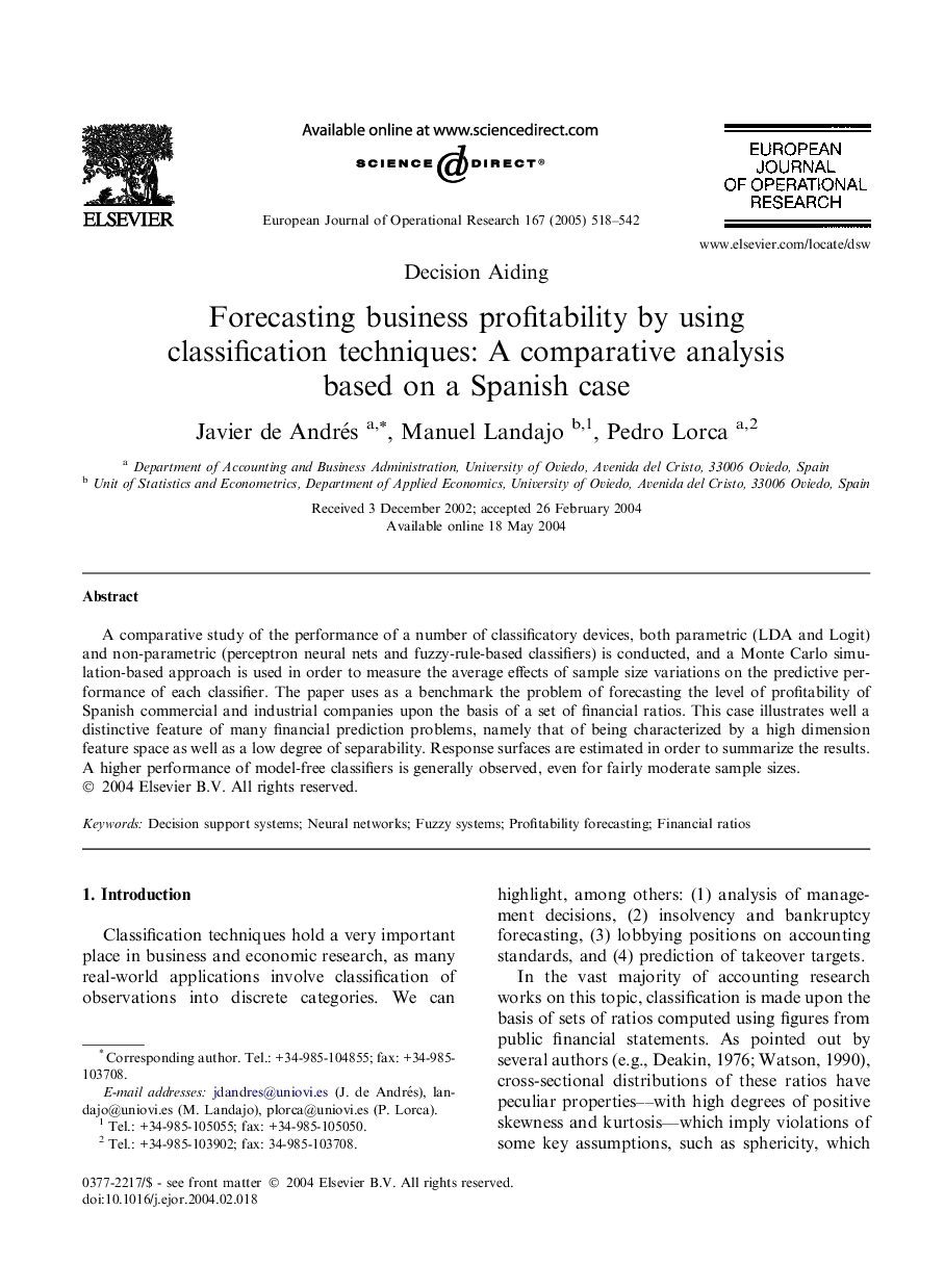 Forecasting business profitability by using classification techniques: A comparative analysis based on a Spanish case