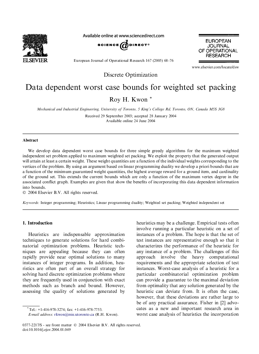 Data dependent worst case bounds for weighted set packing