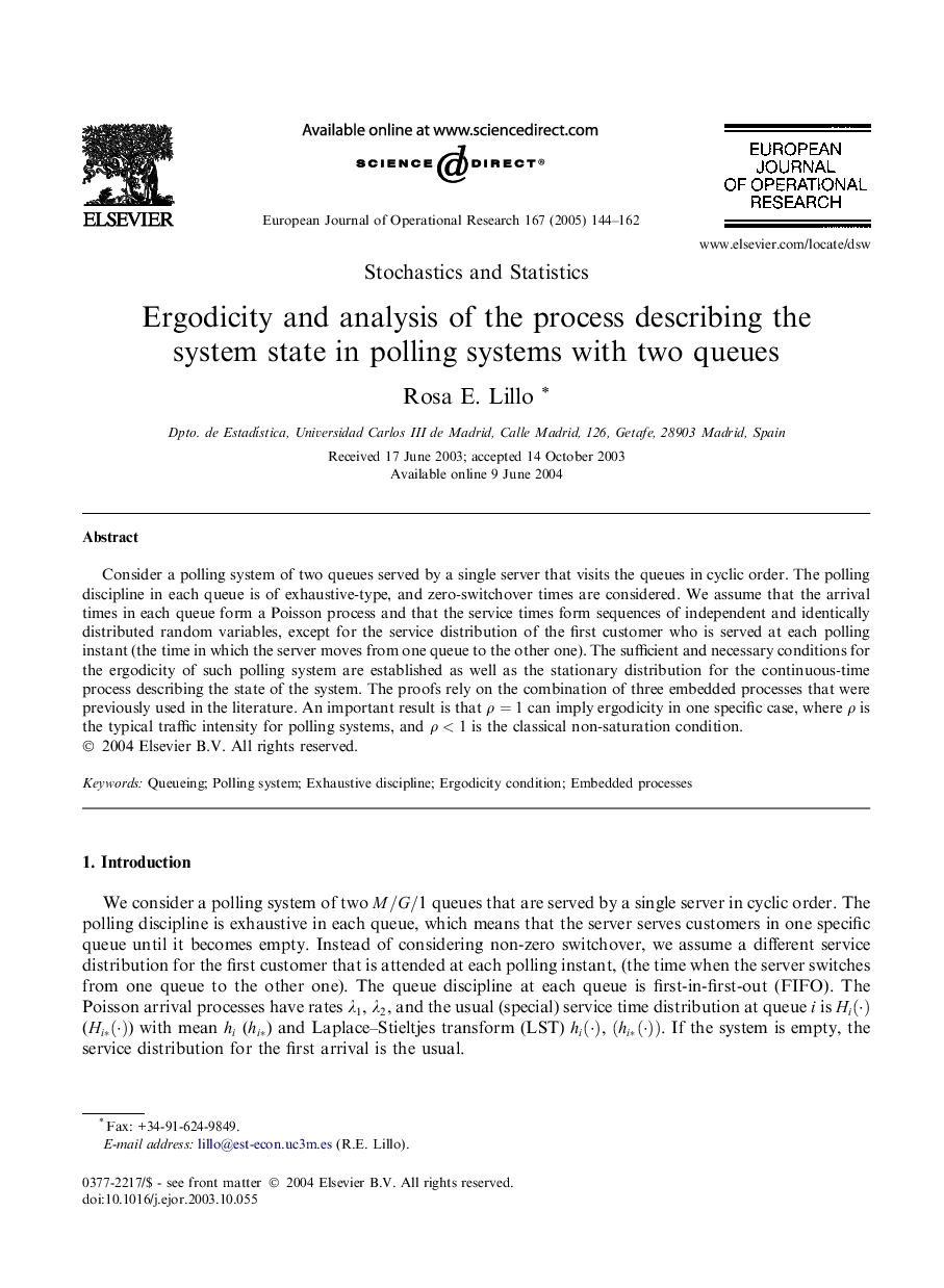 Ergodicity and analysis of the process describing the system state in polling systems with two queues