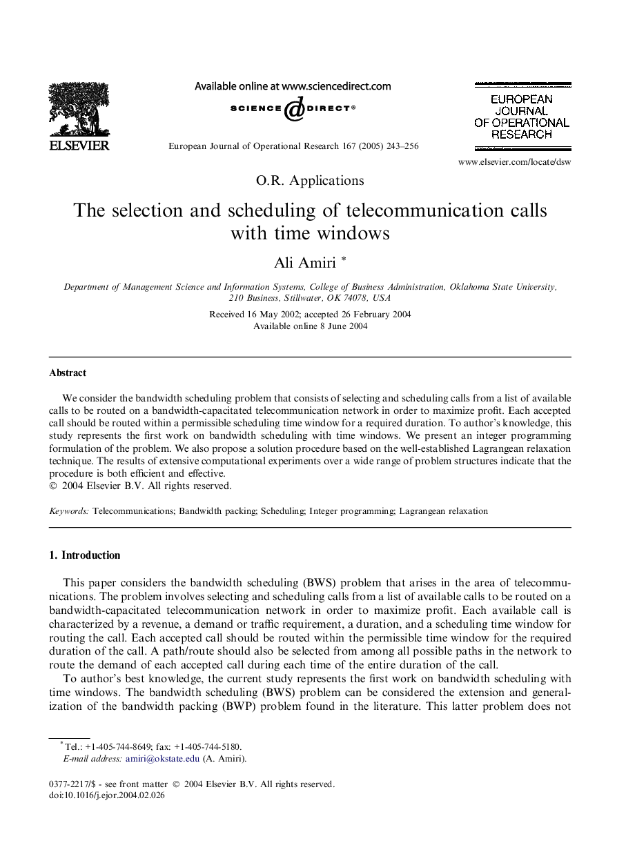 The selection and scheduling of telecommunication calls with time windows