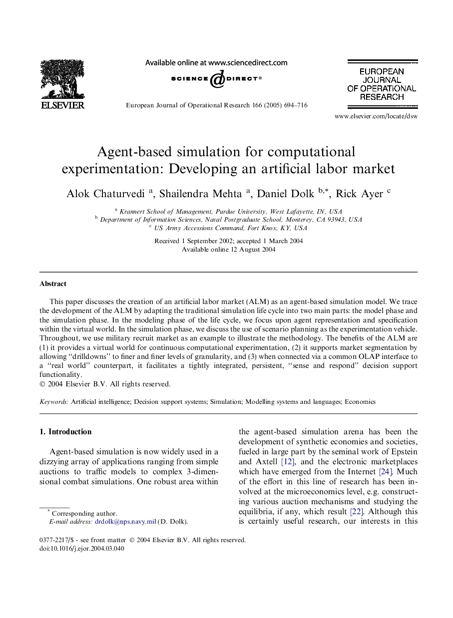 Agent-based simulation for computational experimentation: Developing an artificial labor market