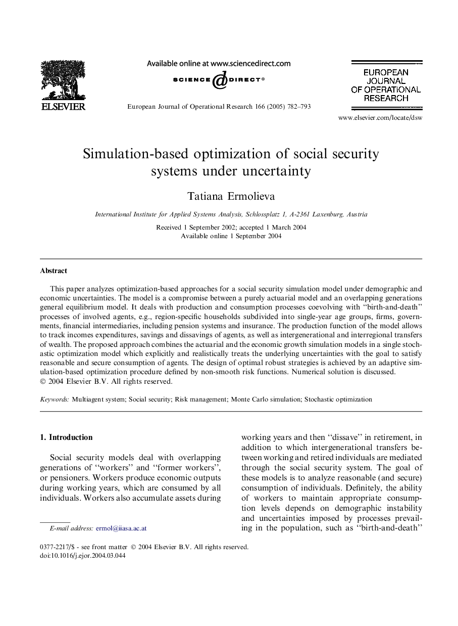 Simulation-based optimization of social security systems under uncertainty