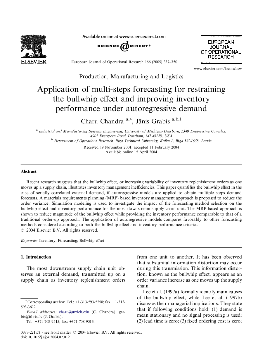 Application of multi-steps forecasting for restraining the bullwhip effect and improving inventory performance under autoregressive demand