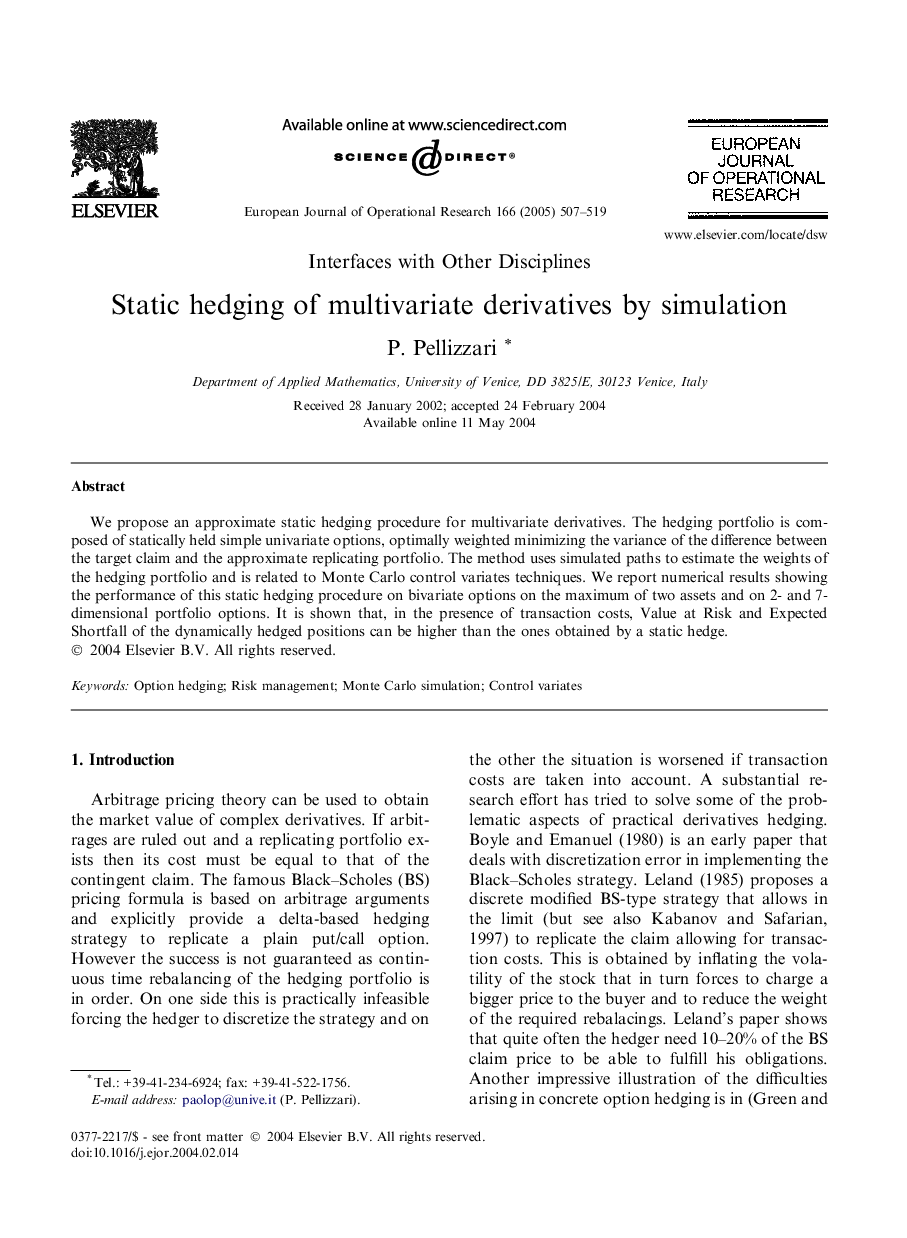 Static hedging of multivariate derivatives by simulation