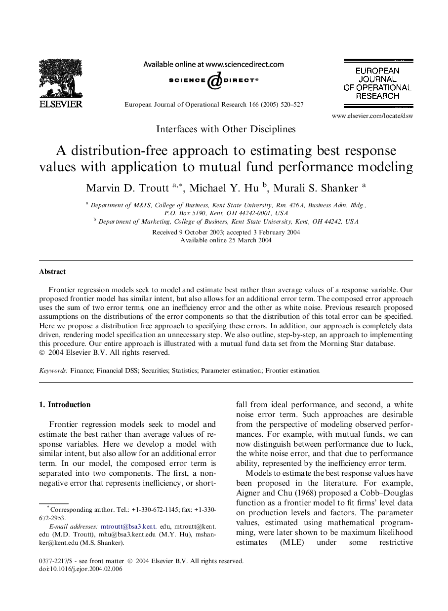 A distribution-free approach to estimating best response values with application to mutual fund performance modeling