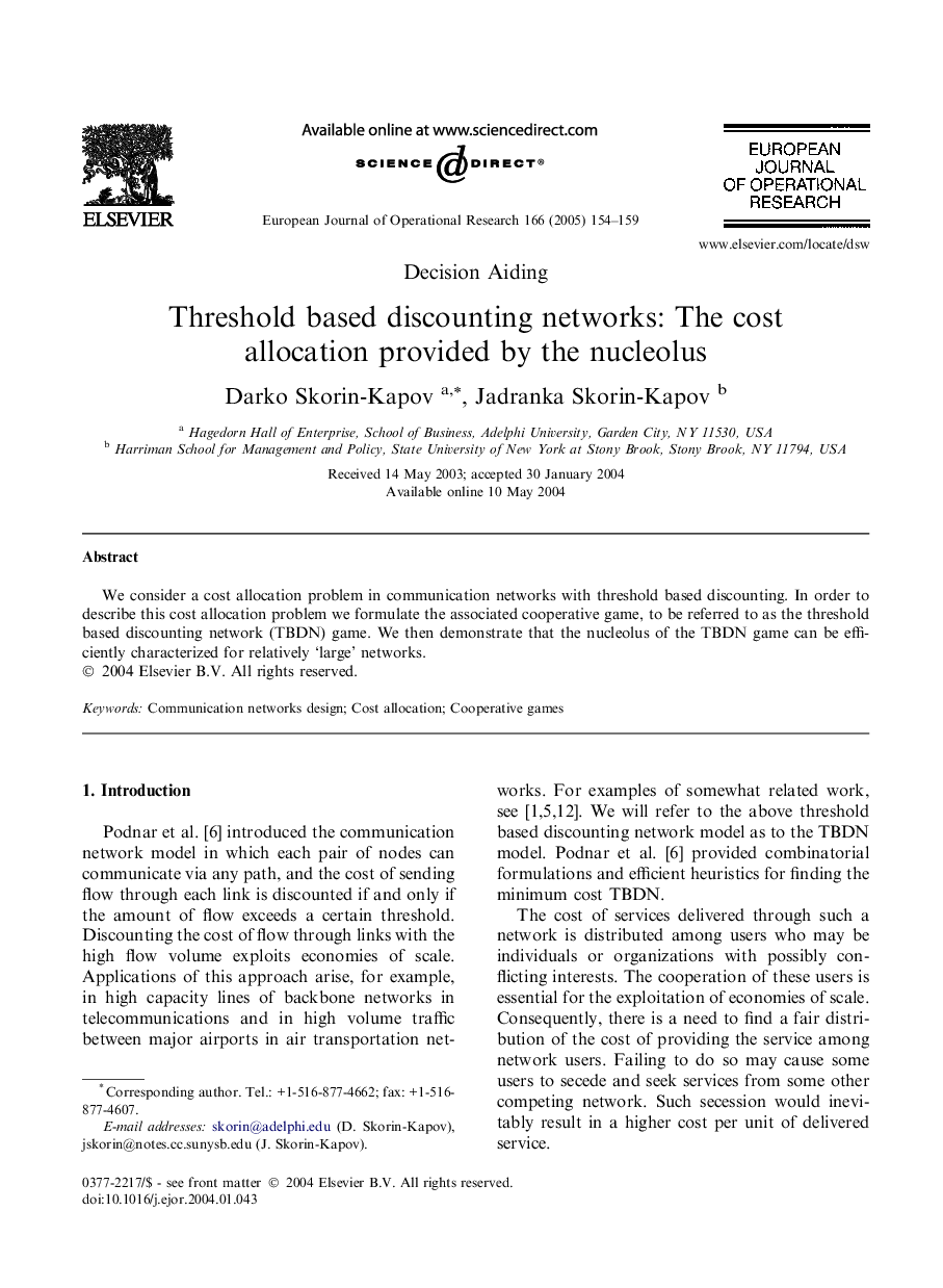 Threshold based discounting networks: The cost allocation provided by the nucleolus