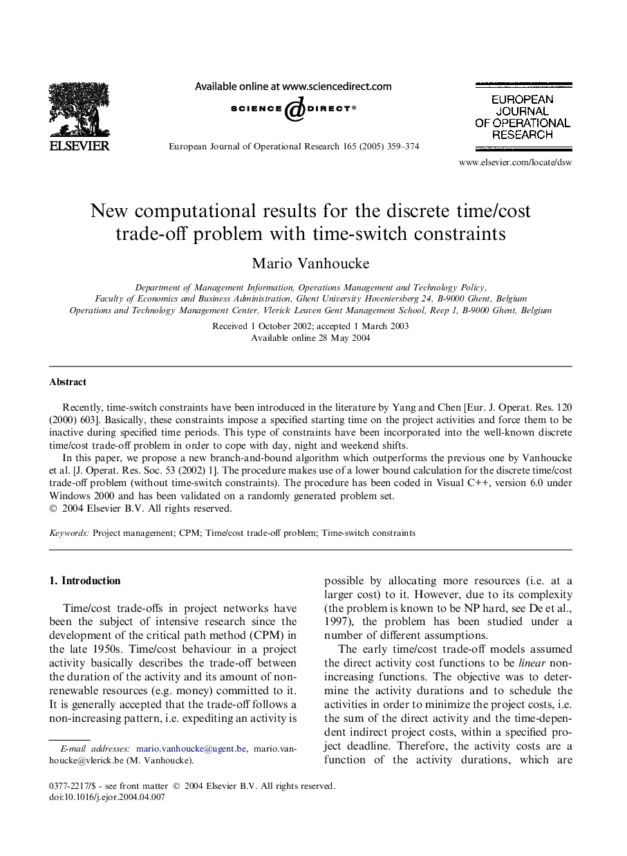 New computational results for the discrete time/cost trade-off problem with time-switch constraints