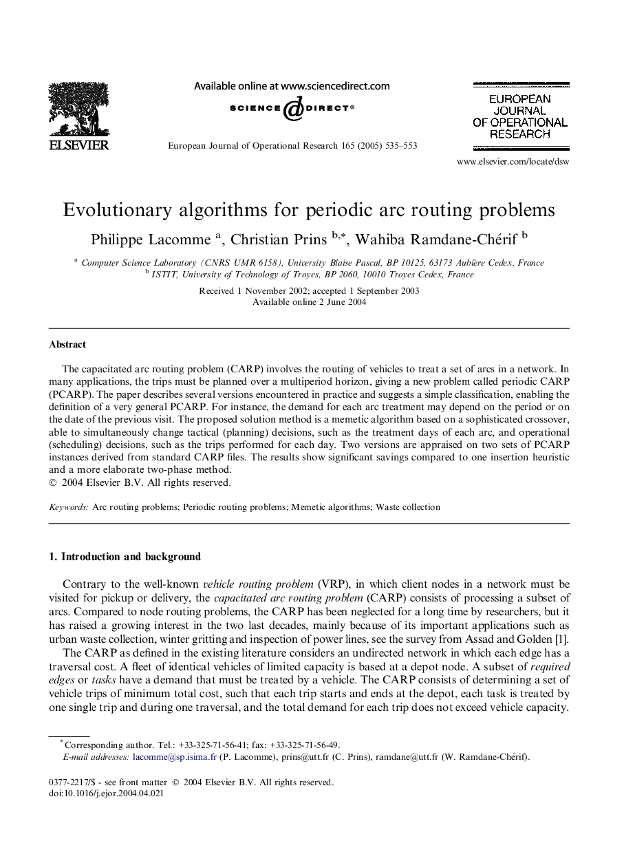 Evolutionary algorithms for periodic arc routing problems