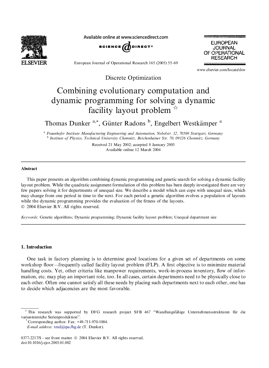 Combining evolutionary computation and dynamic programming for solving a dynamic facility layout problem