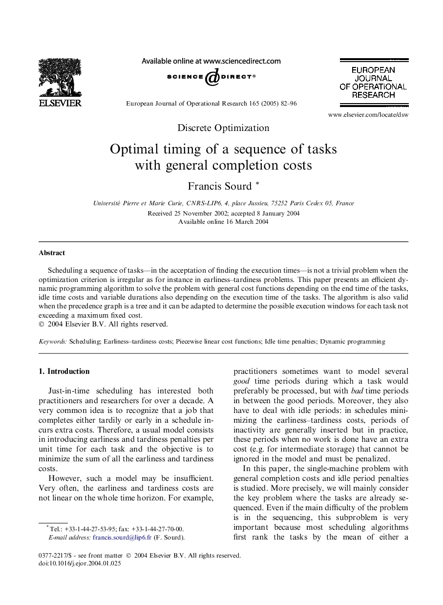 Optimal timing of a sequence of tasks with general completion costs