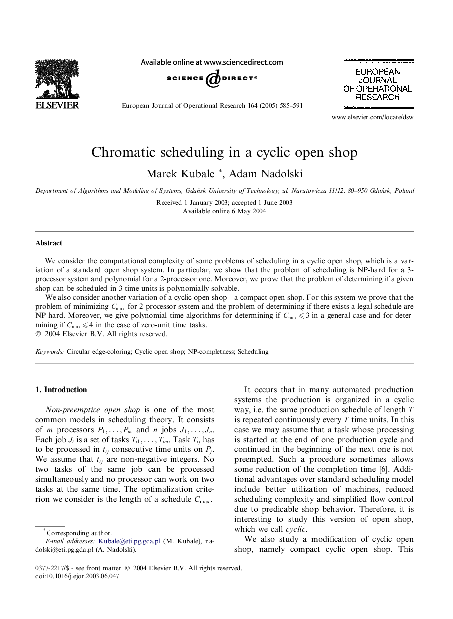 Chromatic scheduling in a cyclic open shop