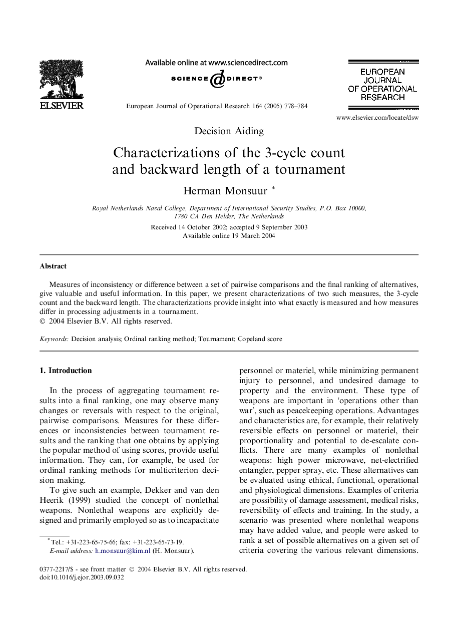 Characterizations of the 3-cycle count and backward length of a tournament