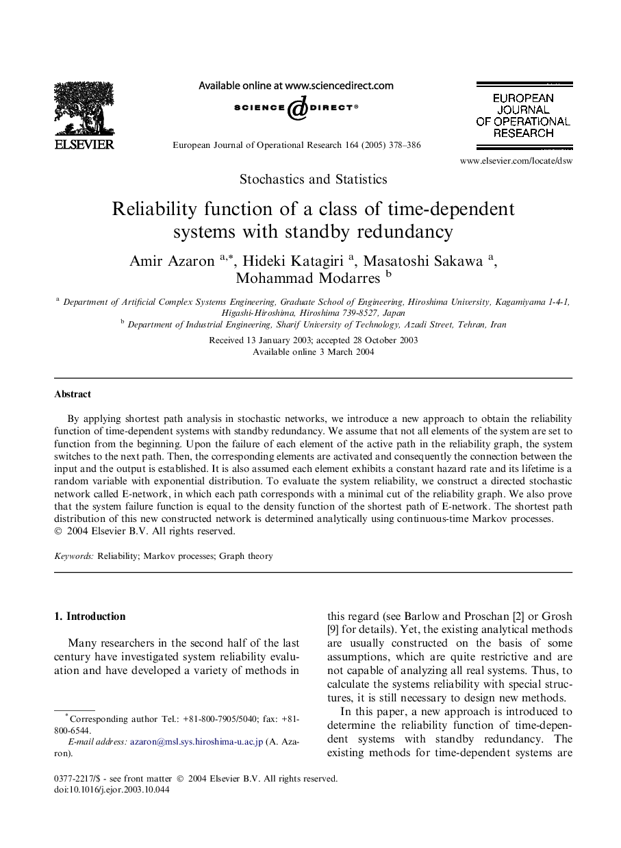 Reliability function of a class of time-dependent systems with standby redundancy