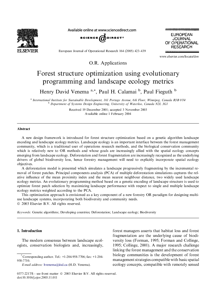 Forest structure optimization using evolutionary programming and landscape ecology metrics