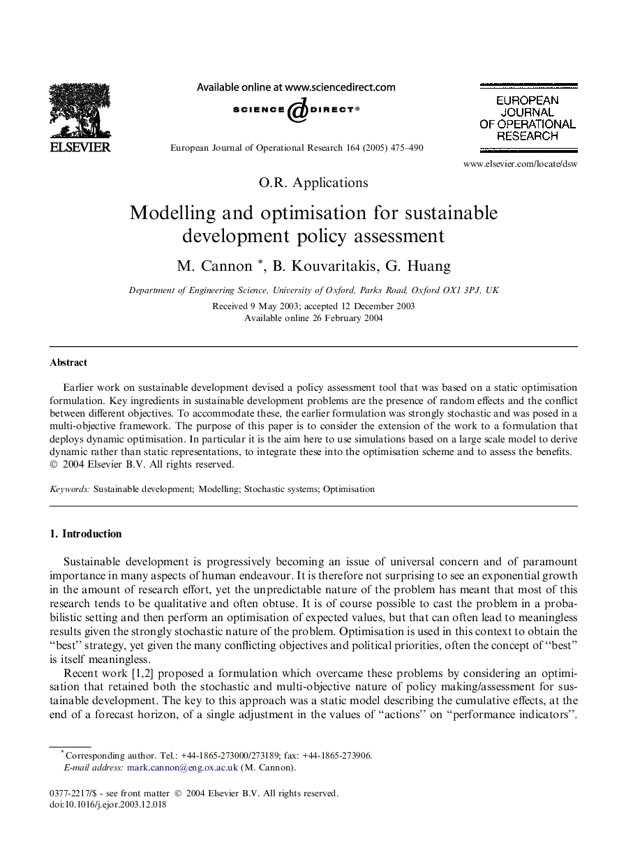 Modelling and optimisation for sustainable development policy assessment