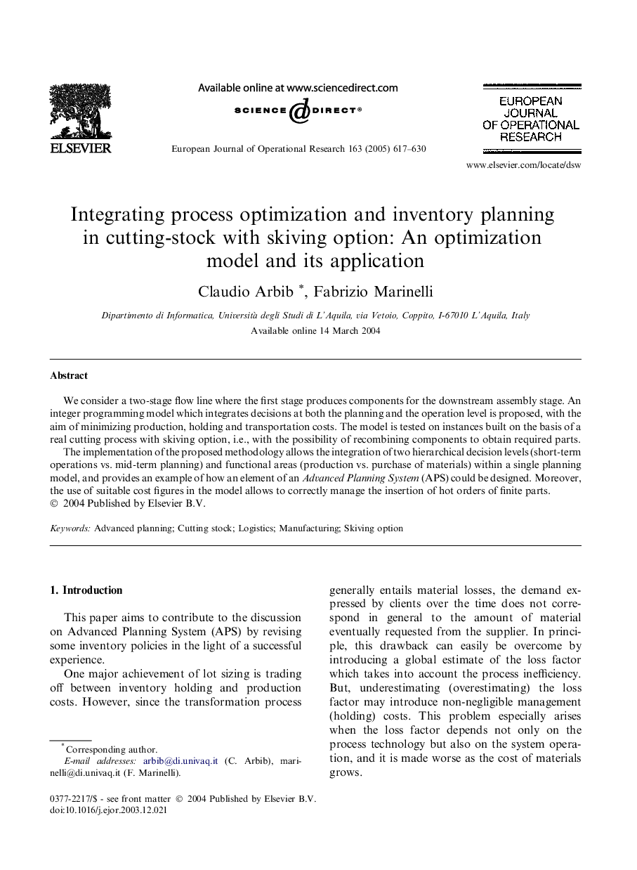 Integrating process optimization and inventory planning in cutting-stock with skiving option: An optimization model and its application