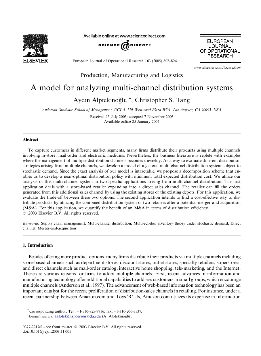 A model for analyzing multi-channel distribution systems