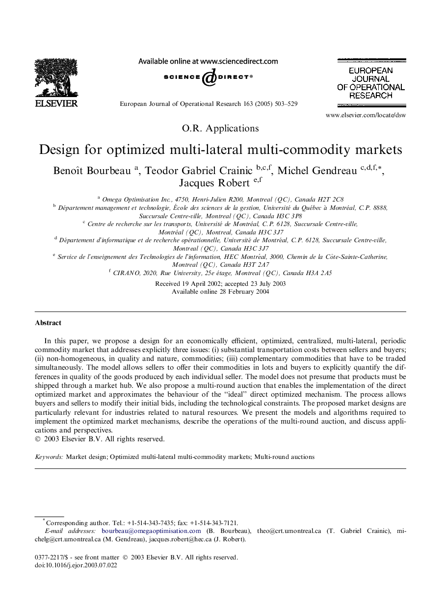 Design for optimized multi-lateral multi-commodity markets