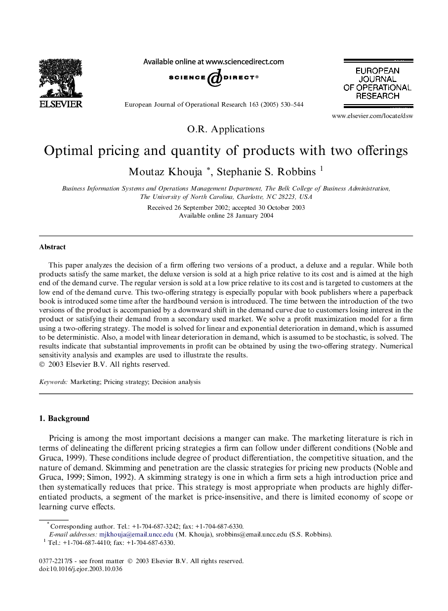 Optimal pricing and quantity of products with two offerings