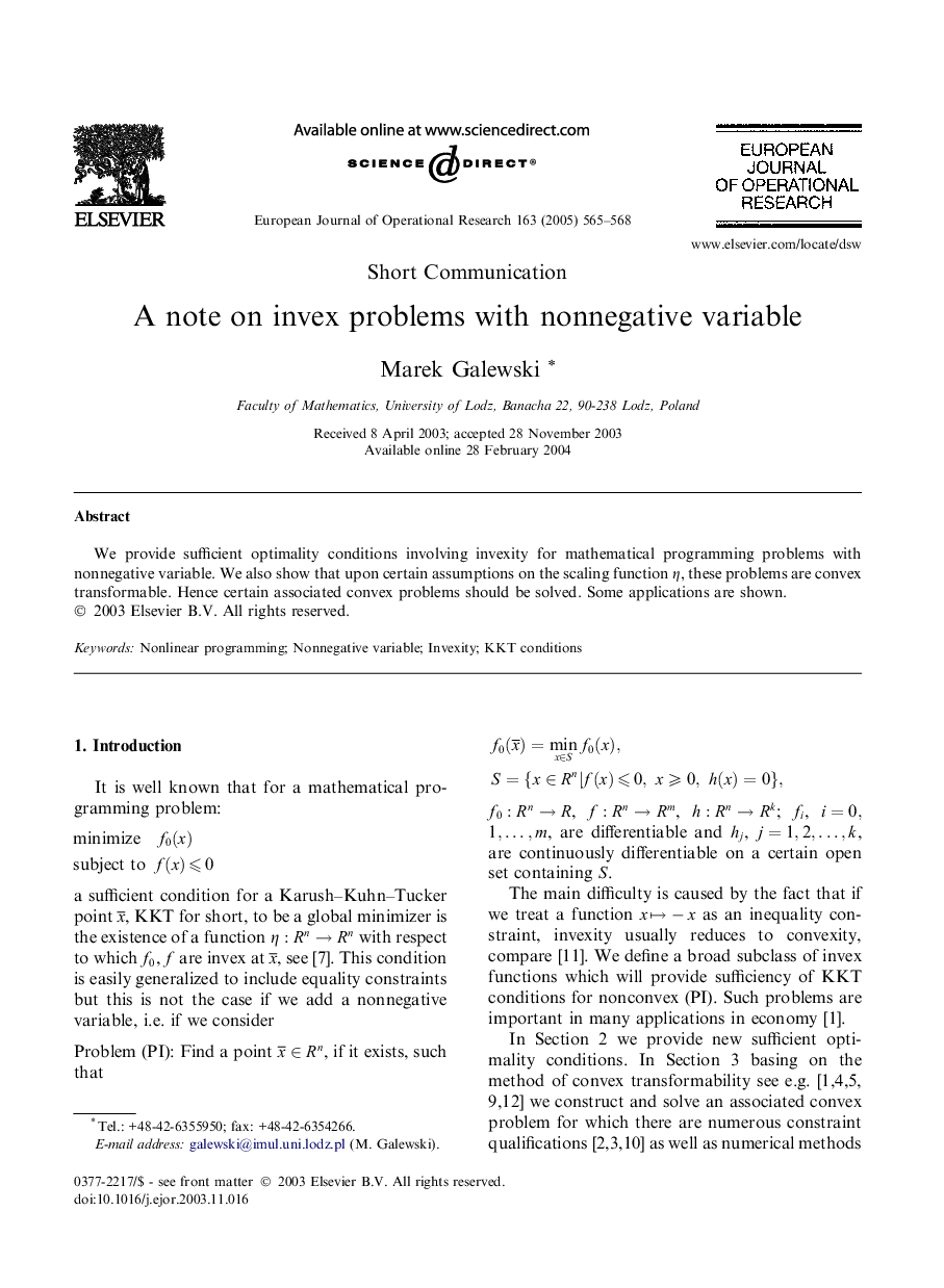 A note on invex problems with nonnegative variable