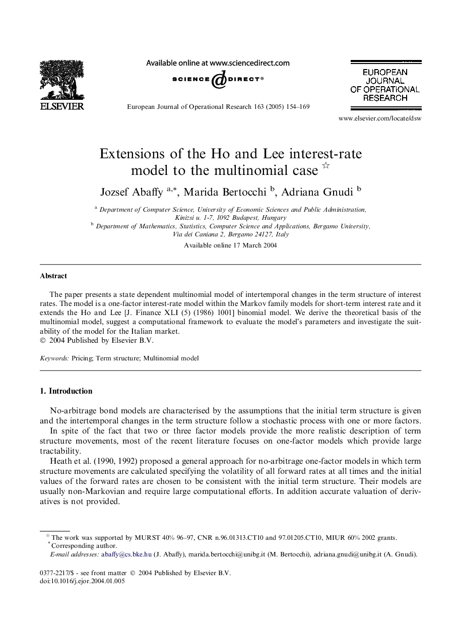 Extensions of the Ho and Lee interest-rate model to the multinomial case