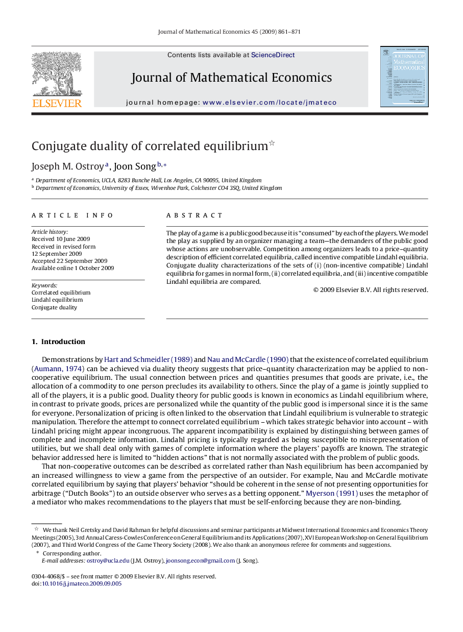 Conjugate duality of correlated equilibrium