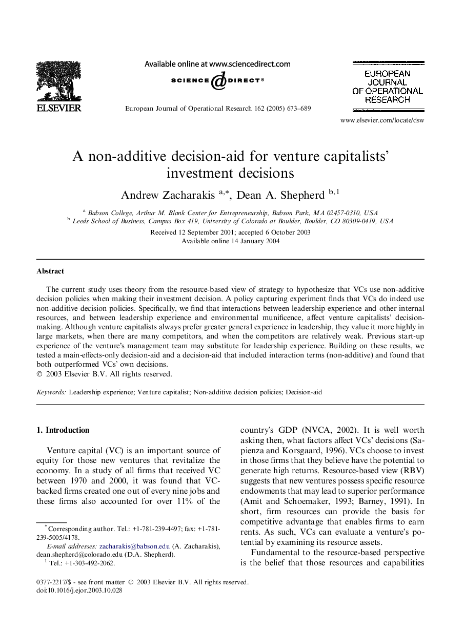 A non-additive decision-aid for venture capitalists' investment decisions